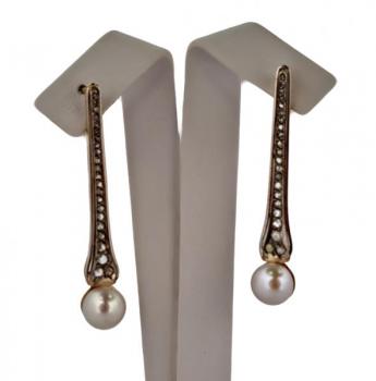 ZLATÉ DLOUHÉ LUXUSNÍ NÁUŠNICE S DIAMANTY A PERLOU ZLATÉ DLOUHÉ LUXUSNÍ NÁUŠNICE S DIAMANTY A PERLOU